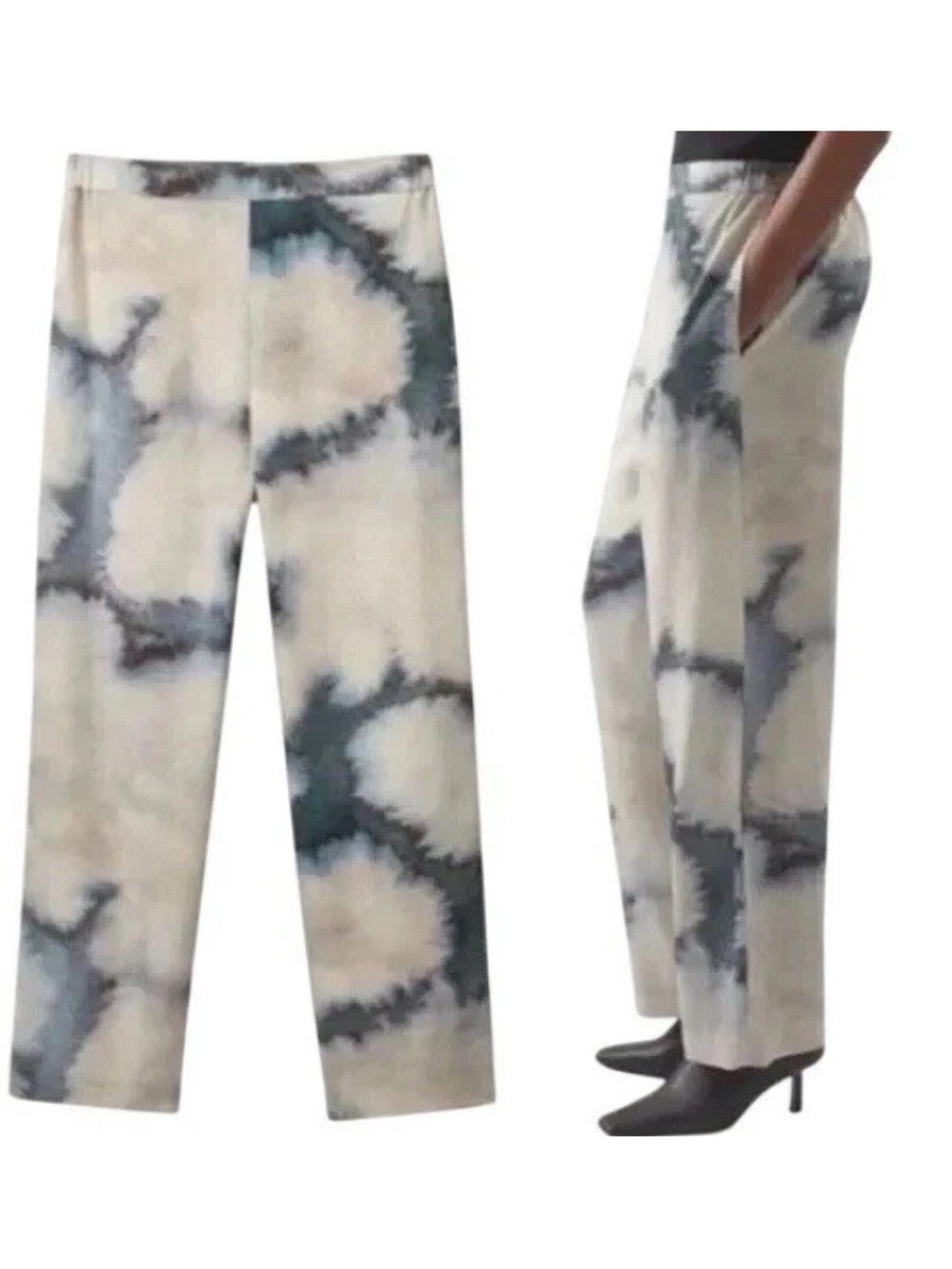 COS Women’s Pants Tie Dye Watercolor Wide Leg Lyocell Pull On  Size XS